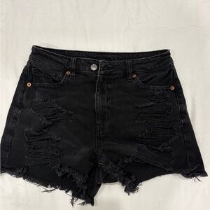 Black Distressed Denim Shorts